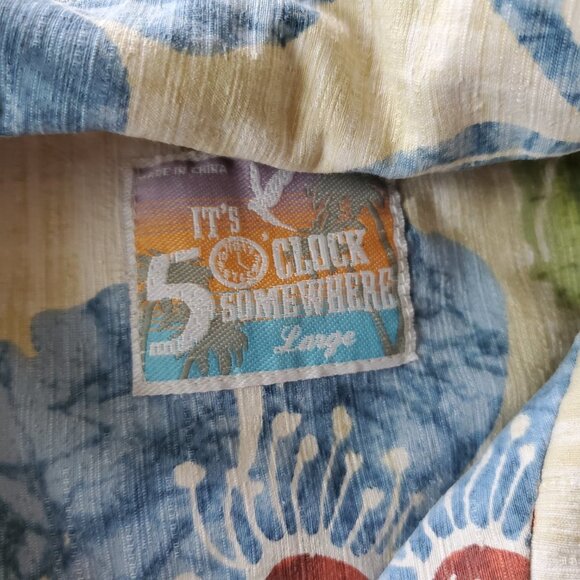 It's 5 O'Clock Somewhere Aloha 100% Silk Button Down Large Shirt Unisex - Picture 9 of 15